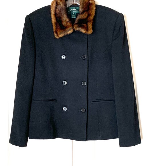 Ralph Lauren Jackets & Blazers - RALPH LAUREN WOOL JACKET Faux Fur Collar Double-Breasted Vtg